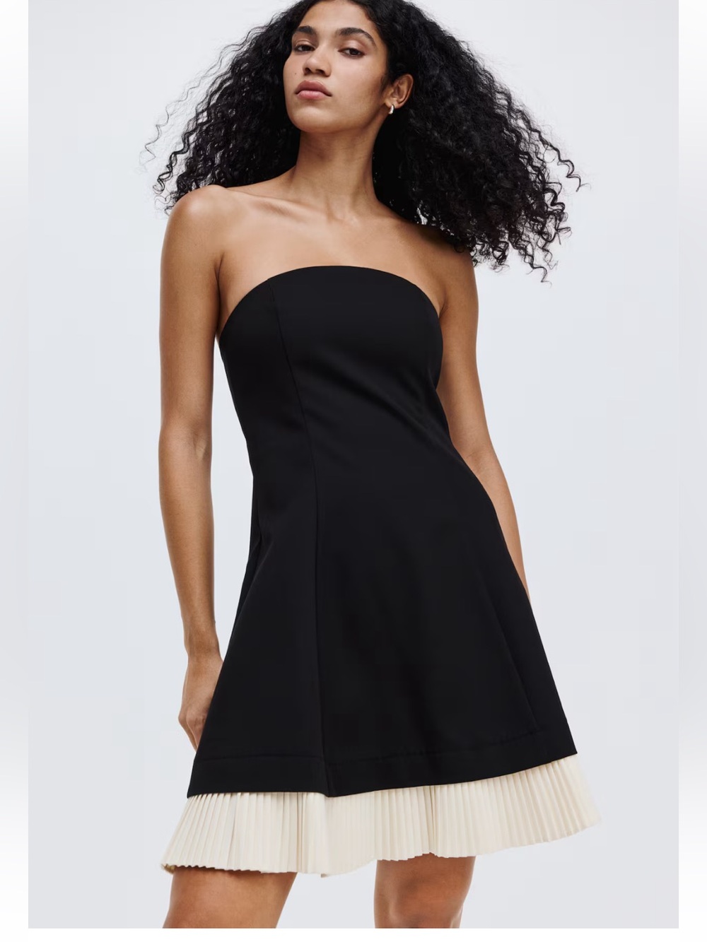 H&M pleated mini black dress